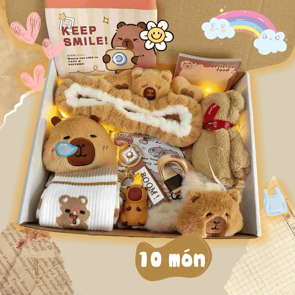 Set quà tặng Chuột lang Capybara đáng yêu, Quà sinh nhật bạn bè người thân quà tặng valentine tốt nghiệp Gấu Dâu Family